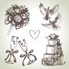 Wedding set. Hand drawn illustration