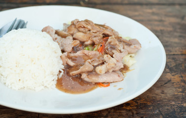 rice with pork fried with garlic and black pepper