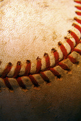 Closeup of an old, used baseball