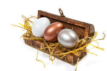 Easter eggs in wooden box