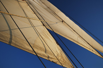 Sails of a clipper ship, Amalfi, Province Of Salerno, Gulf Of Salerno, Tyrrhenian Sea, Campania, Italy