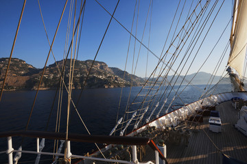 Clipper ship in the sea, Amalfi, Province Of Salerno, Gulf Of Salerno, Tyrrhenian Sea, Campania, Italy © imagedb.com