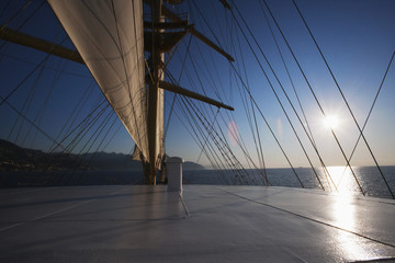 Fototapeta premium Clipper ship in the sea, Amalfi, Province Of Salerno, Gulf Of Salerno, Tyrrhenian Sea, Campania, Italy