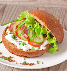 Sandwich with cream cheese and smoked bacon