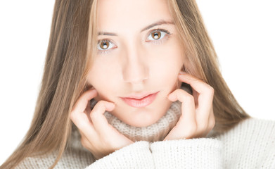 Portrait of beautiful sexy girl isolated on white.