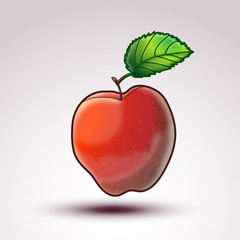 Red Apple Fruit, Isolated on white with Green Leaf on Top