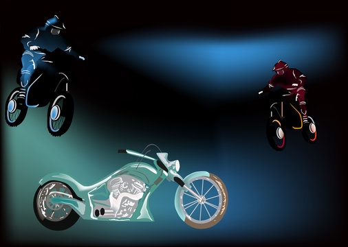 motorcycles on dark background illustration