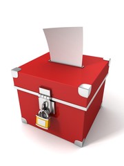 red vote box with bulletin paper
