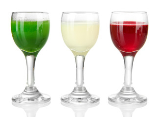 Tasty color liquors, isolated on white