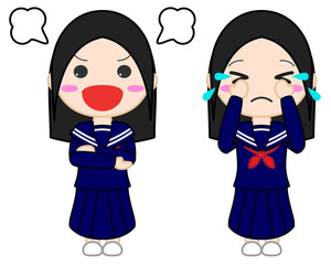 制服女性　泣く　怒る