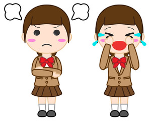 制服女性イラスト　泣く　怒る