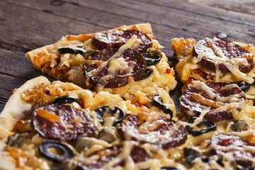 Tasty salami pizza