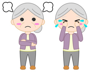 おばあちゃんイラスト　泣く　怒る