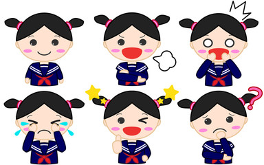 制服女子イラスト　表情