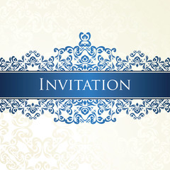 White seamless background with vintage ornament in blue