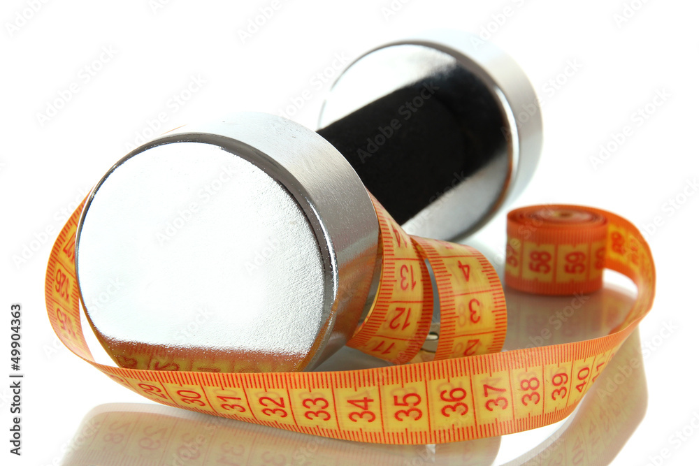 Sticker Dumbbell with centimeter isolated on white