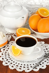 Beautiful white dinner service with oranges