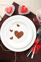 Table setting in honor of Valentine's Day close-up