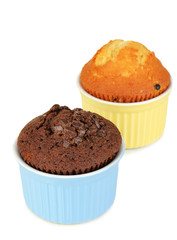 Cupcakes in bowls for baking isolated on white