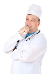 Medical doctor with stethoscope isolated on white