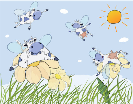 Cheerful cows cartoon