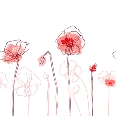 Papier Peint photo Fleurs abstraites Coquelicots rouges sur fond blanc