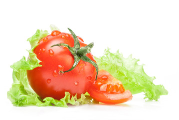 Tomato and lettuce isolated on white background
