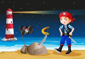 Deurstickers Een piraat bij de vuurtoren © GraphicsRF