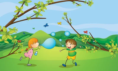 Peel and stick wall murals Butterfly Kids playing blowing bubbles