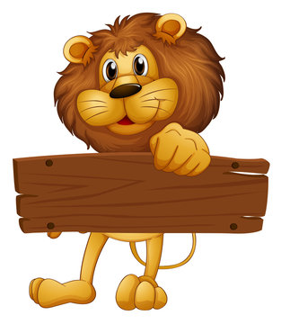 An empty wooden board brought by the lion