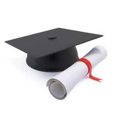 3d Graduation mortar board and certificate