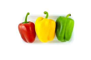 Three colors Paprika isolated on white