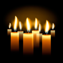 Burning candles holiday background, vector Eps10 illustration.