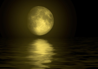 Naklejka na ściany i meble Full moon odbicie w wodzie