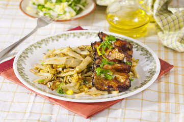 Pork chop with fried celery