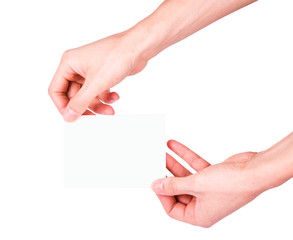 Fototapeta premium Male hand holding a paper card
