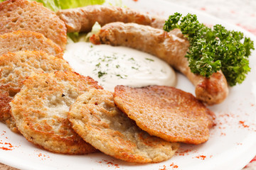 potato pancakes with sausage