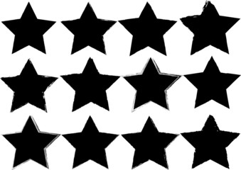 Set of black grunge stars isolated on white background
