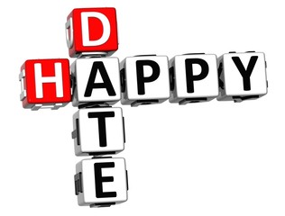 3D Happy Date Crossword on white background