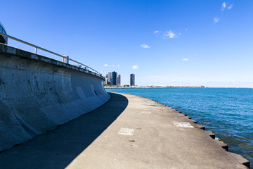 bicycle path with downtown chicago in background
