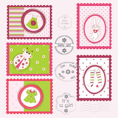 Set of Baby Girl Postage Stamps