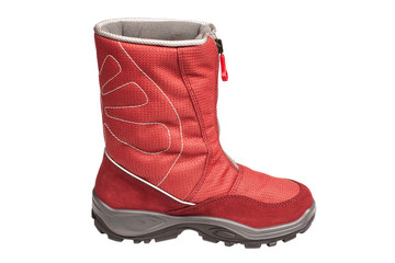 children's red waterproof boot on a white background