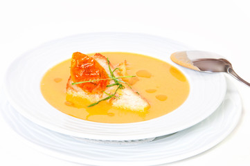Delicious vegetable soup with bread sauce.