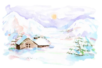 Cercles muraux Peintures winter village