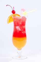 Cocktail Tequila Sunrise on white background.