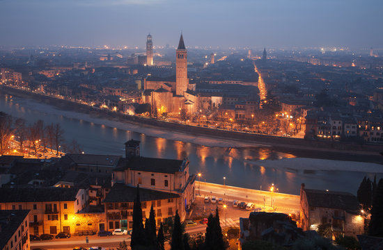 Verona - Outlook from Castel san Pietro in winter evening