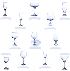 collection of empty glasses isolated on  white background