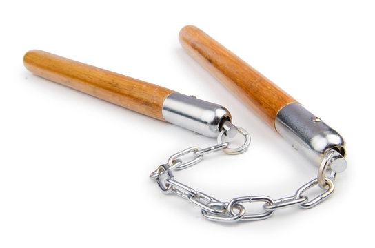 Martial arts nunchaku weapon isolated on white - Powered by Adobe