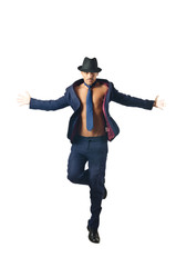 Jumping businessman in business concept on white