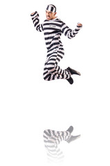 Convict criminal in striped uniform